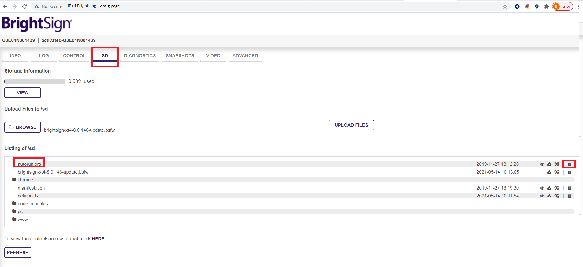 REset Brightsign Player